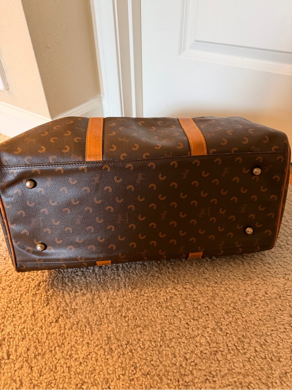 Carven Paris travel Duffel Bag in Brown and Tan - Designer Logo Pattern - Picture 4 of 15
